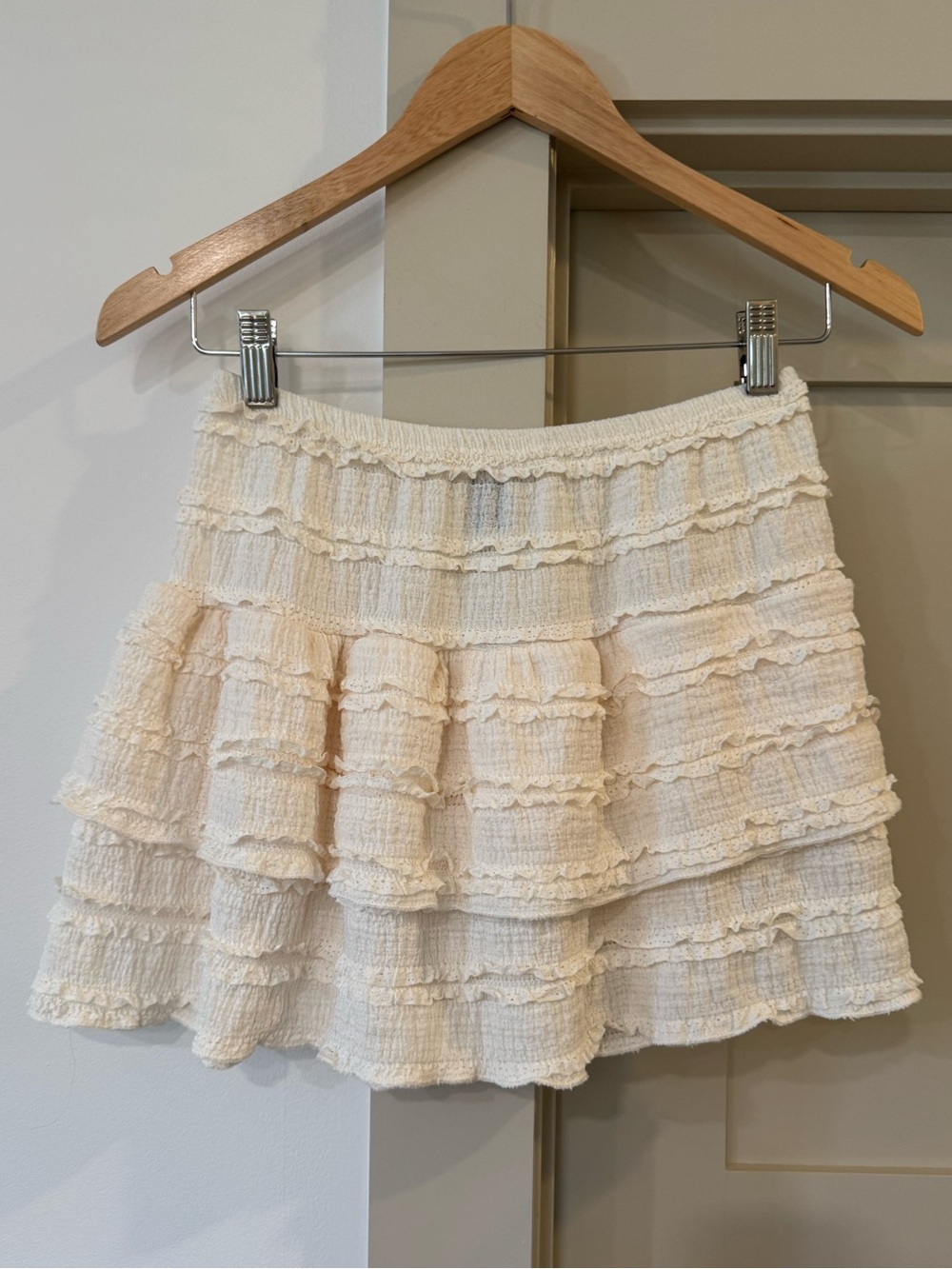 SHEIN Cream Ruffle Tiered Mini Skirt